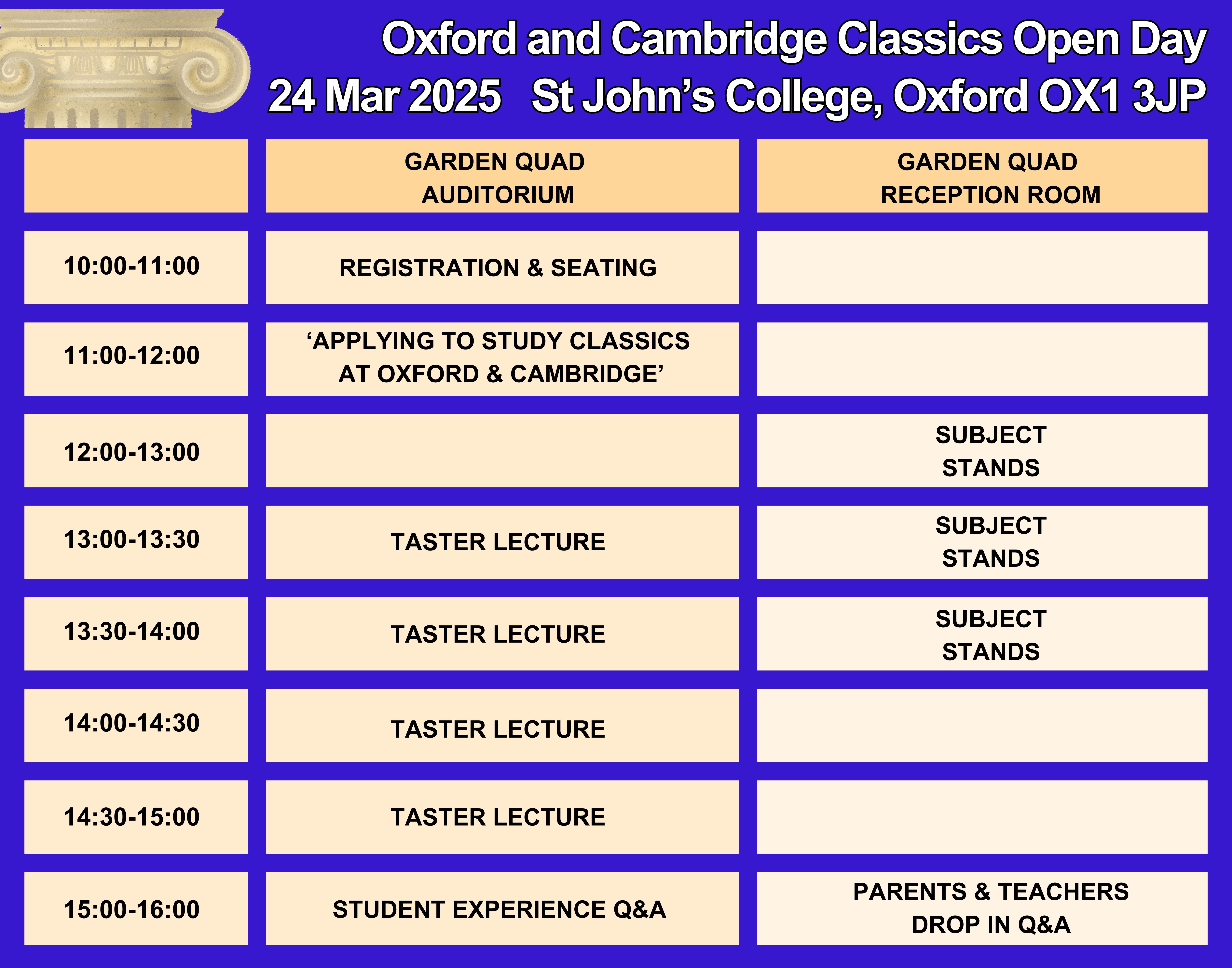 Open Day timetable